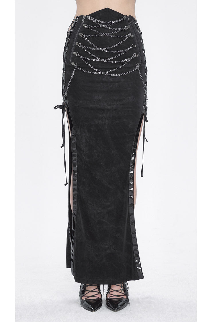Black High Waisted Side Slit Slim Women's Steampunk Skirt