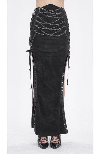 Black High Waisted Side Slit Slim Women's Steampunk Skirt