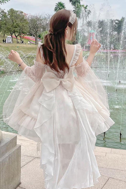 Apricot The Moon Goddess's Song Multi-layer Ruffle Lace-Up Sweet Elegant Lolita Jsk Dress