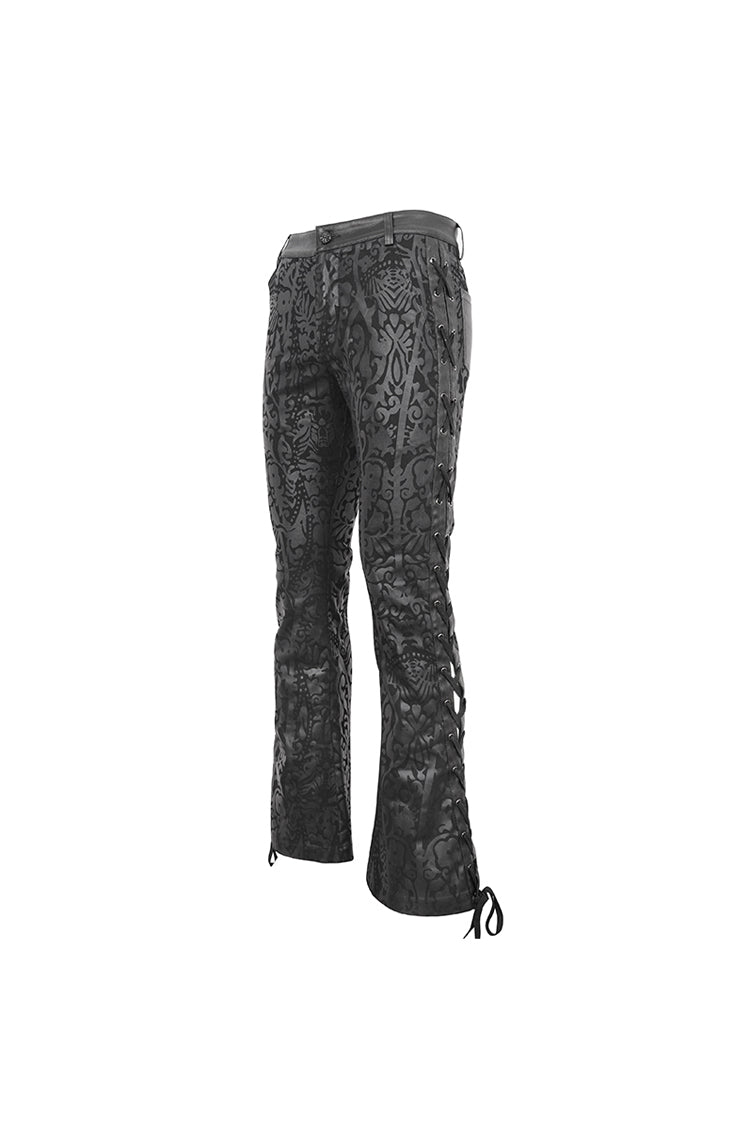 Black Lace Up Totem Printed Men's Punk Flared Pants