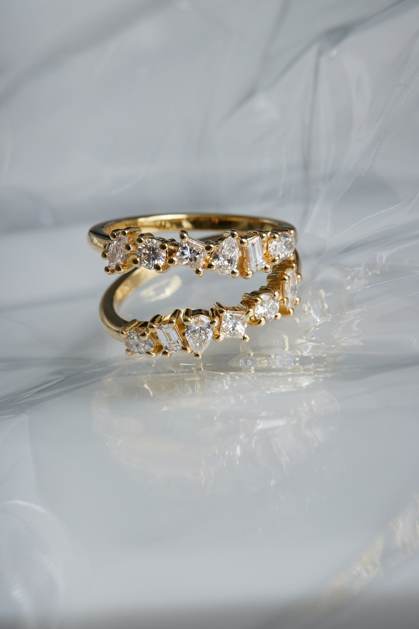 Double Band Scattered Diamond Ring | 18K Yellow Gold, (More Options Available)