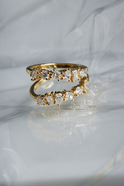 Double Band Scattered Diamond Ring | 18K Yellow Gold, (More Options Available)