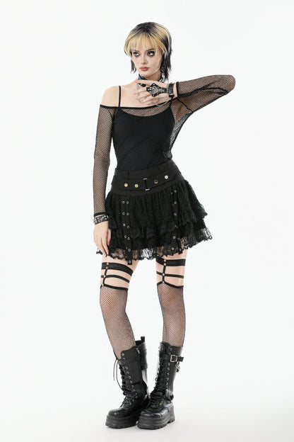 Black Off Shoulder Long Sleeves Mesh Women's Gothic Versatile Top