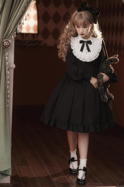 Black Long Sleeves Ruffle Bowknot Classic Gothic Elegant Nun Lolita Dress