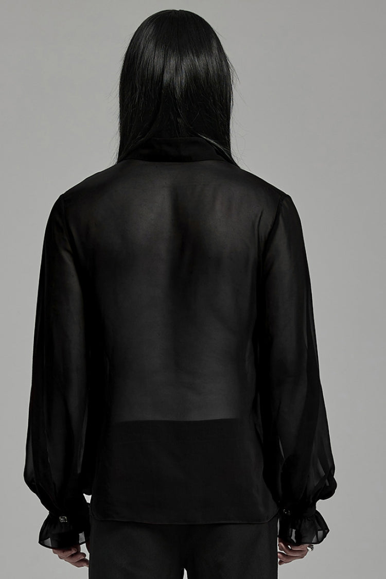 Black Lapel Collar Sheer Men's Gothic Blouse