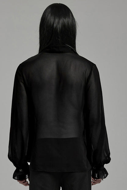 Black Lapel Collar Sheer Men's Gothic Blouse
