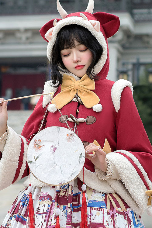 Autumn Winter Double Collar Bowknot Single Breasted Sweet Lolita Cape Coat