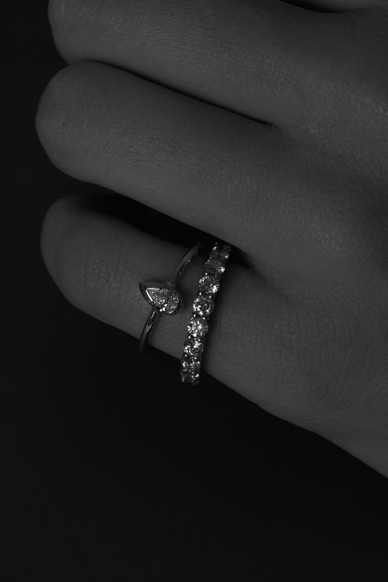 Mini Pear Diamond Ring | 9K White Gold