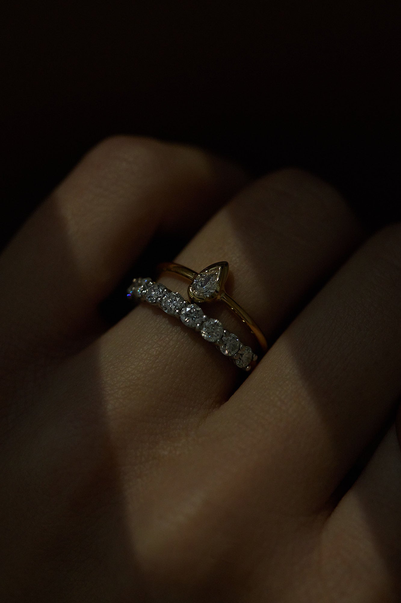 Mini Pear Diamond Ring | 9K Yellow Gold