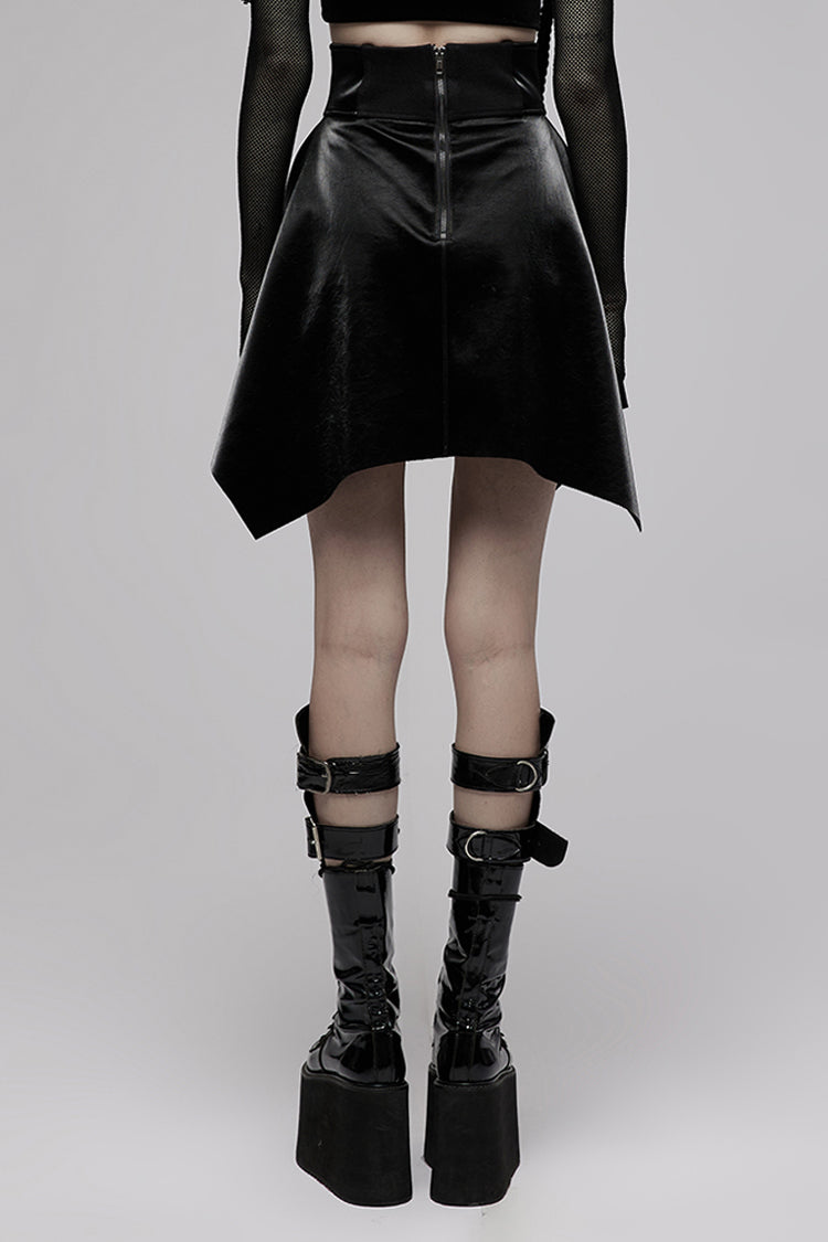 Black Glossy Cortex Waist Seal Square Hem High Waist Women's Gothic Skirt