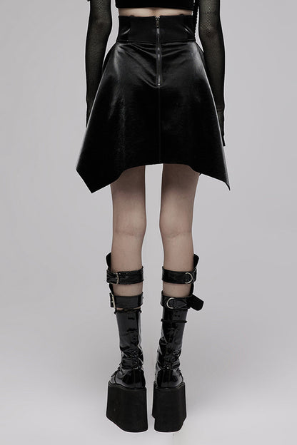 Black Glossy Cortex Waist Seal Square Hem High Waist Women's Gothic Skirt
