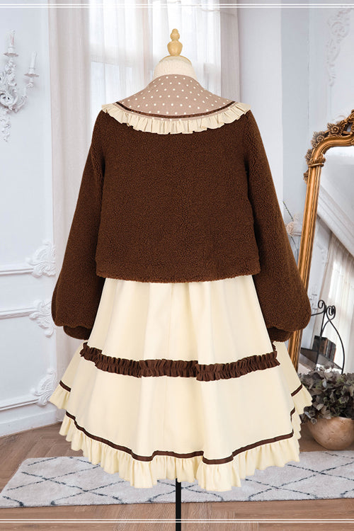 Beige Round Collar Lantern Sleeves Cute Bear Sweet Lolita OP Dress
