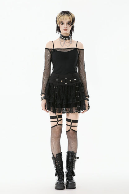 Black Off Shoulder Long Sleeves Mesh Women's Gothic Versatile Top