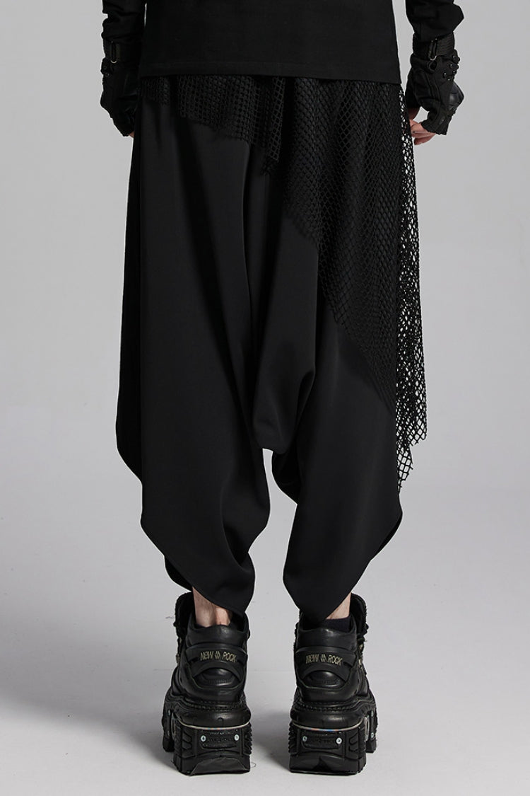 Black Mesh Asymmetric Zipper Men's Punk Pants