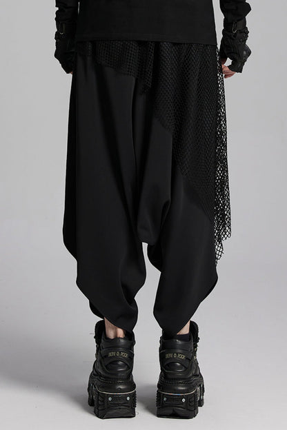 Black Mesh Asymmetric Zipper Men's Punk Pants
