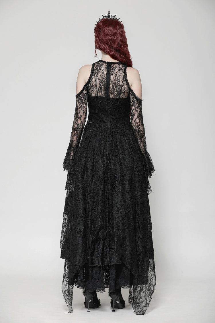 Black Off Shoulder Long Sleeves Women's Gothic Irregular Lace Dress Wedding Dress