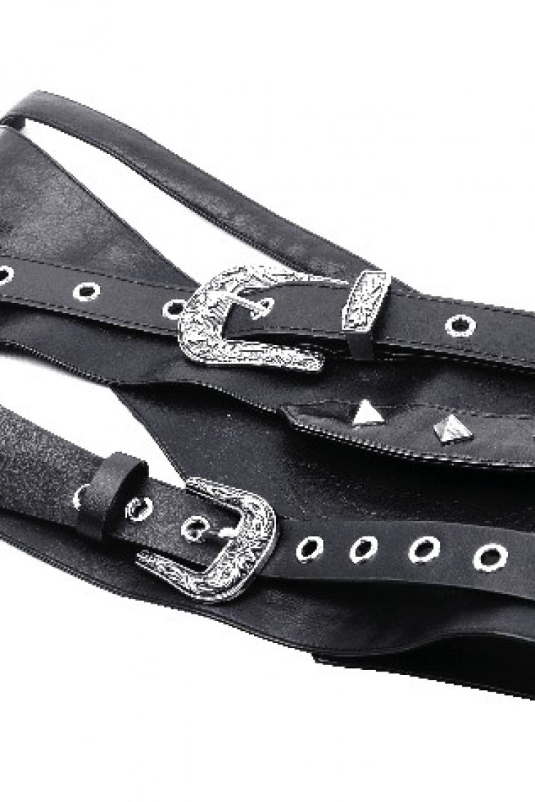 Black Lace-Up Studded Buckled Women's Punk PU Underbust Corset