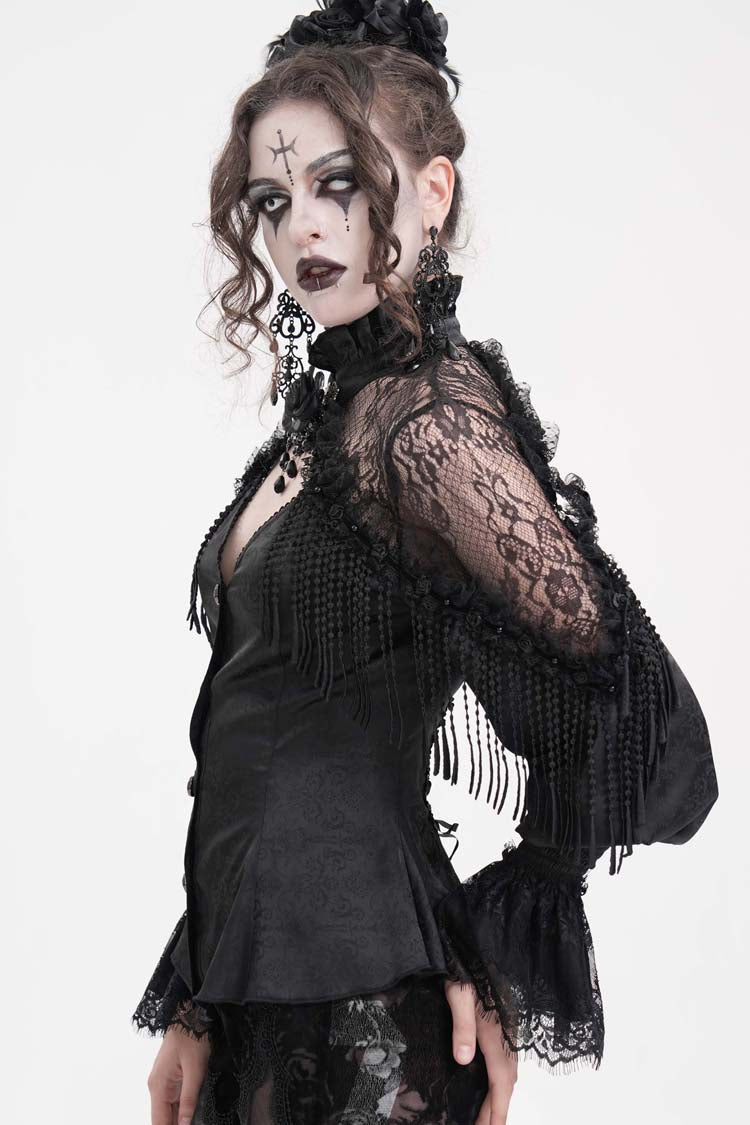 Black Long Sleeves Hollow Ripped Women's Gothic Blouse