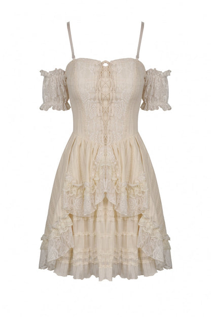 Apricot Short Sleeves Multi-Layered Ruffled Lace Women's Steampunk Slip Graduation Dress