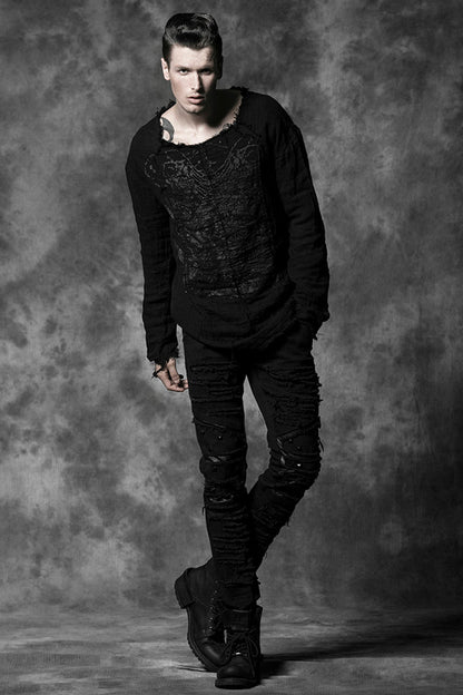 Black Distressed Metal Rivet Decoration Men's Gothic Pant