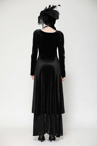 Black Long Sleeves Eyelets Side Slit Women's Gothic Maxi Dresses Wedding Dress