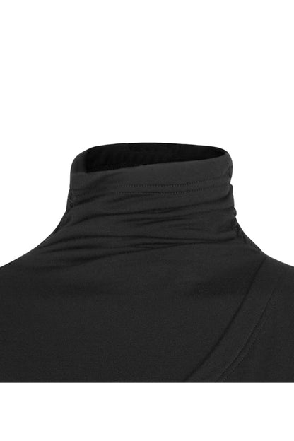 Black Cashmere Knitting Cross Fold Tie Rope Design High Collar Pleated Fit Women's Punk Dress