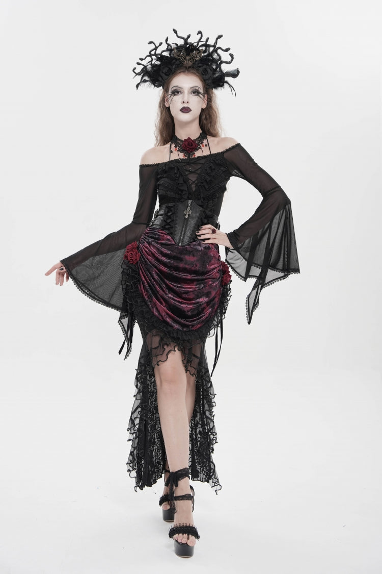 Black Crochet Lace-Up Slim Zippered Women's Gothic Accessory Zip Girdle