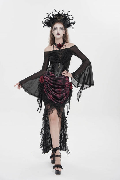 Black Crochet Lace-Up Slim Zippered Women's Gothic Accessory Zip Girdle