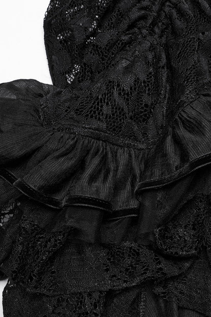 Black Drawstring Hollow Lace Women's Punk Skirt