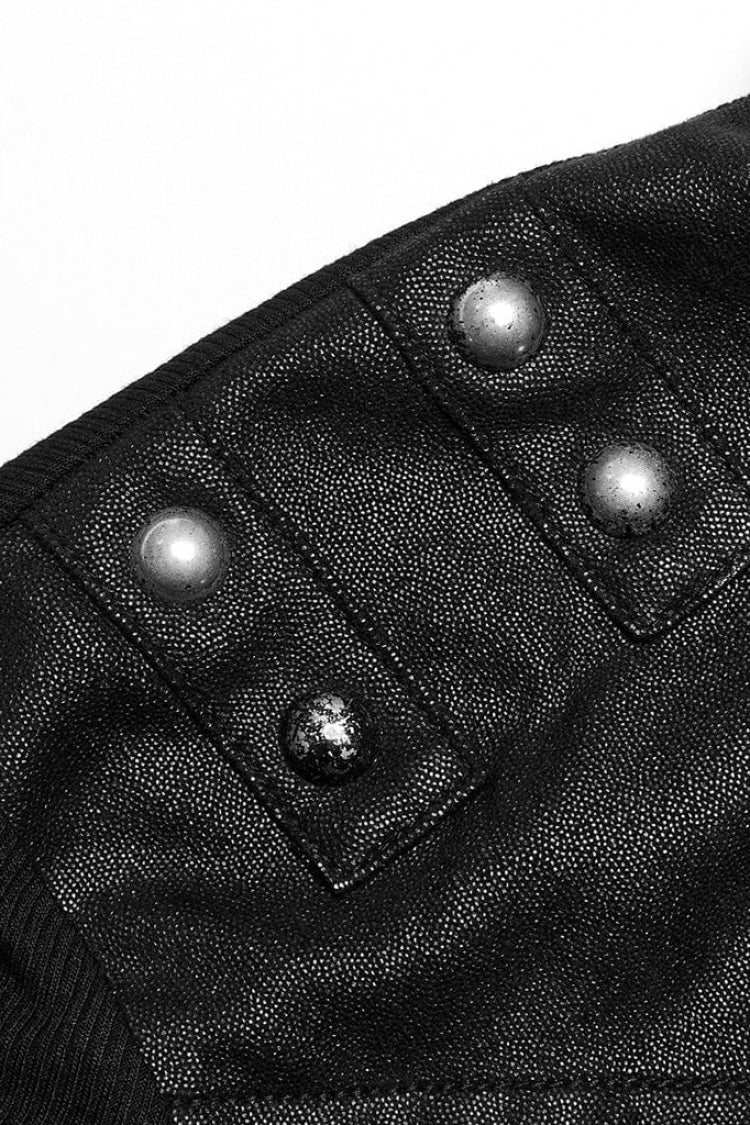 Black Lapel Collar Long Sleeves Stitching Mens Steampunk T-Shirt