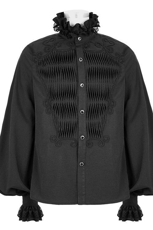 Black Chiffon Hand Embroidered Mens Gothic Blouse