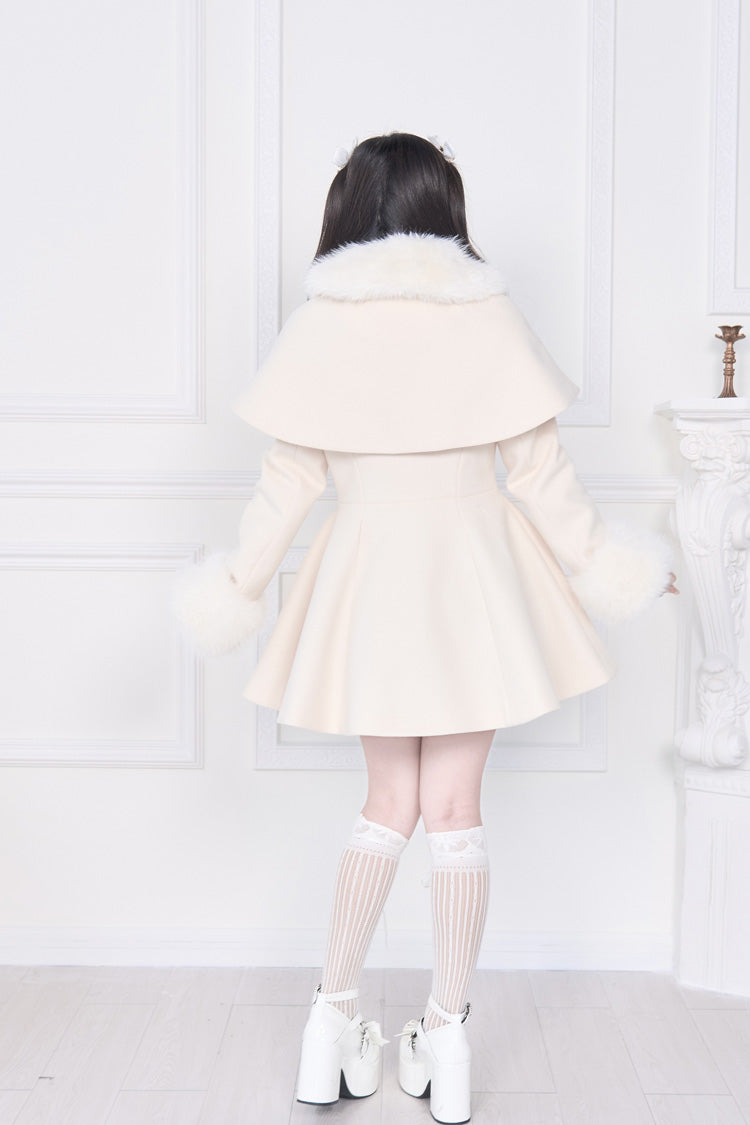 Apricot Plush Collar Long Sleeves Bowknot Japanese Sweet Lolita Coat