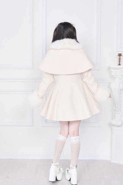 Apricot Plush Collar Long Sleeves Bowknot Japanese Sweet Lolita Coat