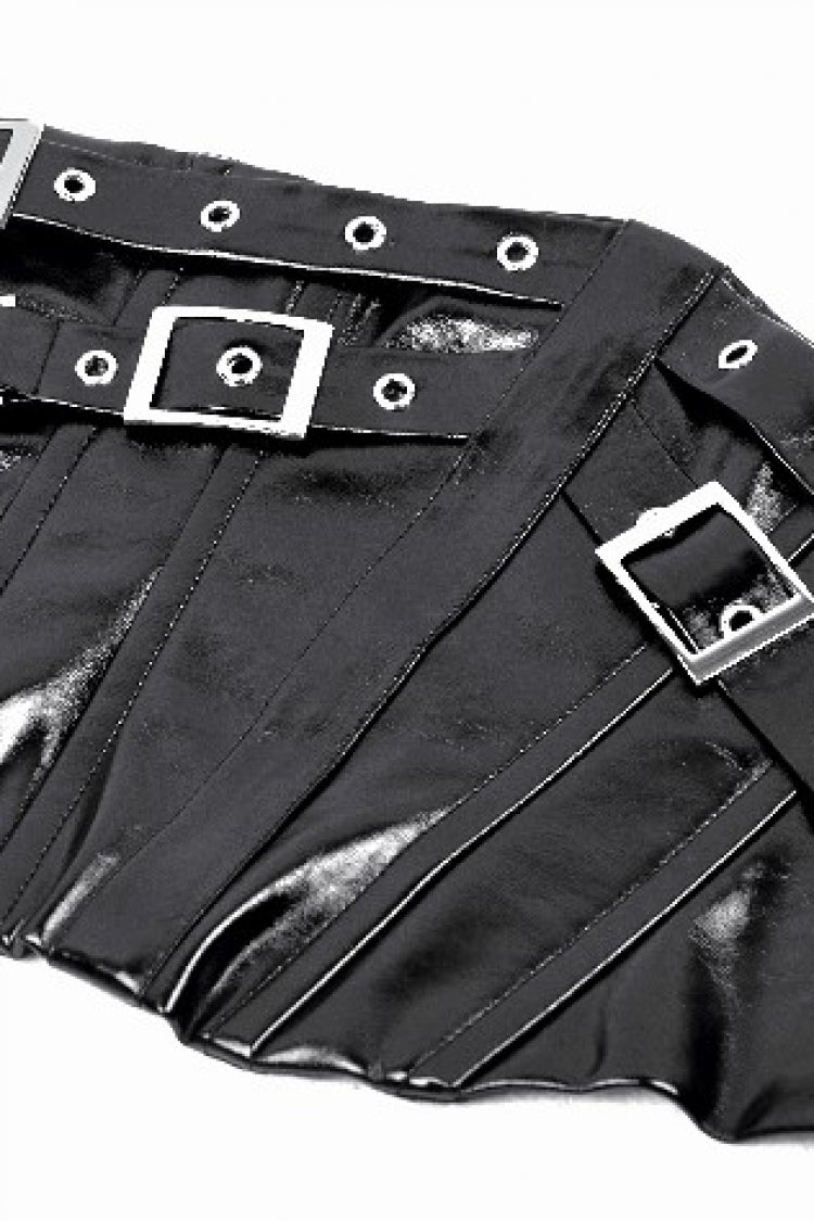 Black Lace-Up Buckled Women's Punk Patent Leather Underbust Corset