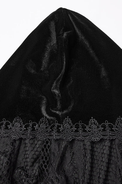 Black Floral Embroidery Diamante Velvet Hooded Women's Gothic Cloak