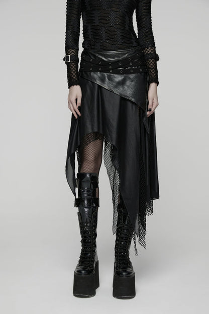 Black Double-Layered Irregular Eyelet Women's Punk rregular Wasteland Skirt