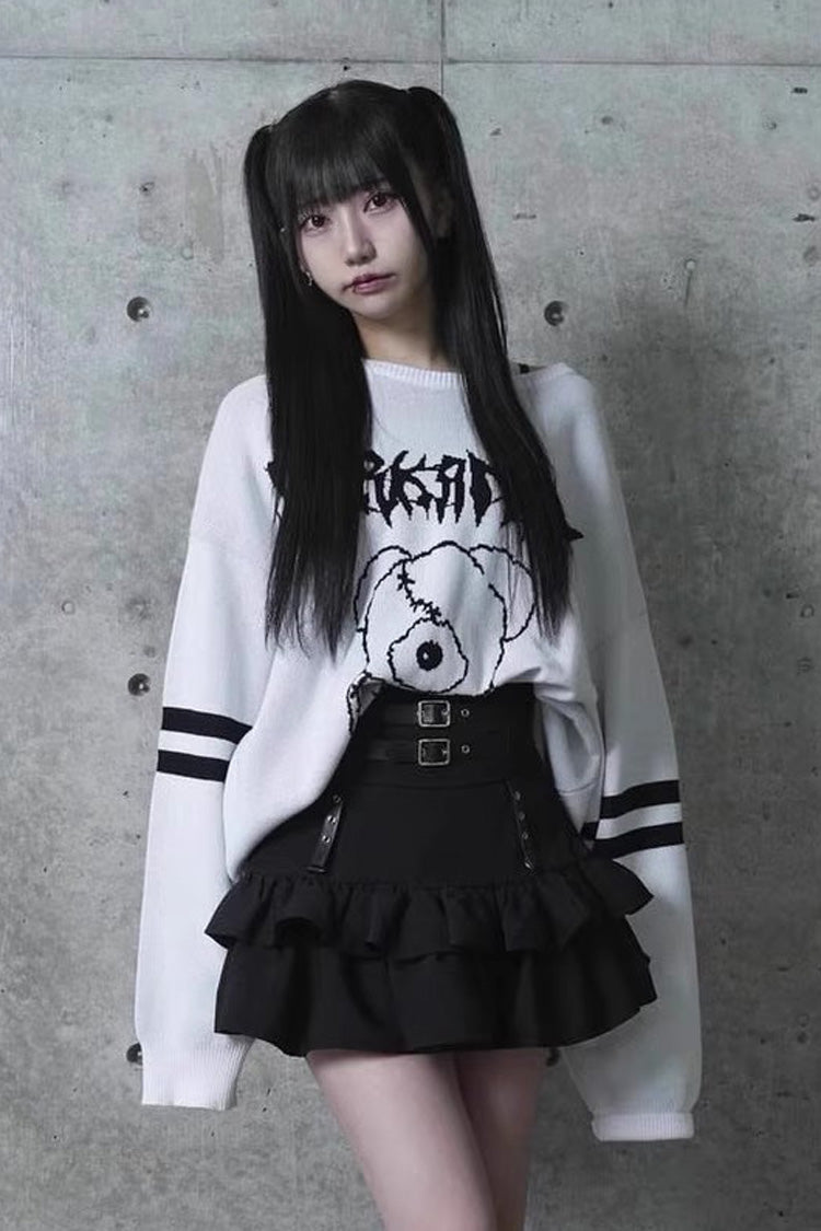 Black High Waisted Ruffle Leather Buckle Gothic Jirai Kei Japanese Skirt