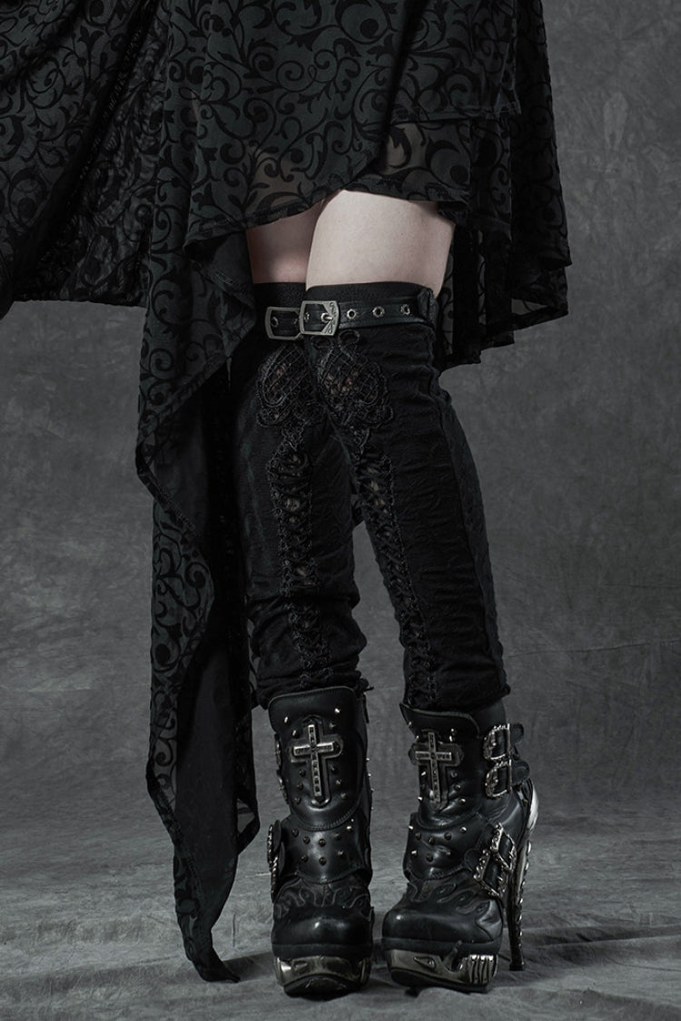 Black Embroidery Ripped Women's Gothic Leg Warmers