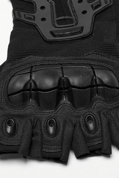 Black Men's Punk Cool Rubber Patched Half-finger Gloves