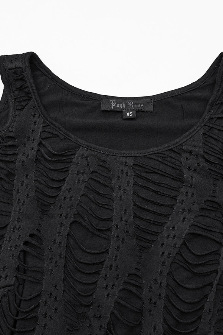Black Off Shoulder Long Sleeves Spliced Mesh Pleated Women's Punk Top