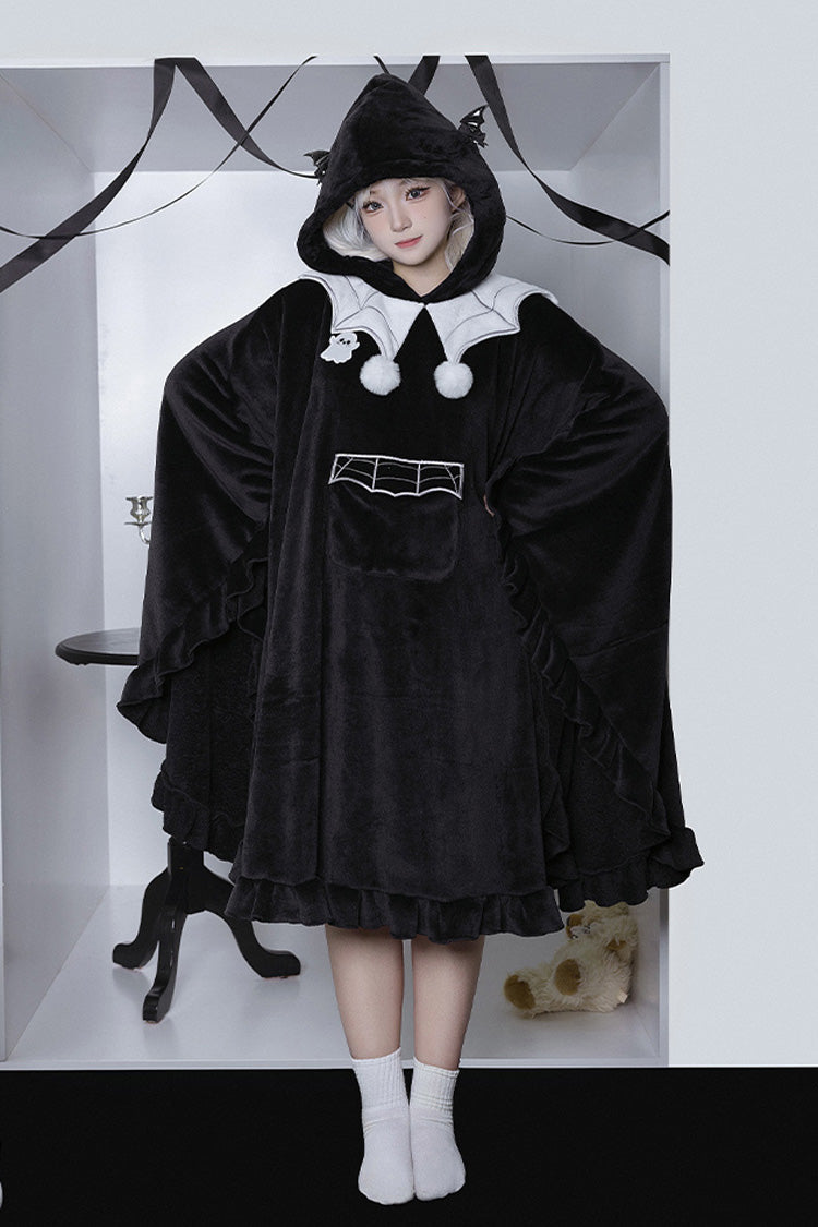 Black Bat Ruffle Hooded Sweet Lolita Coat Cloak