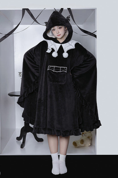 Black Bat Ruffle Hooded Sweet Lolita Coat Cloak