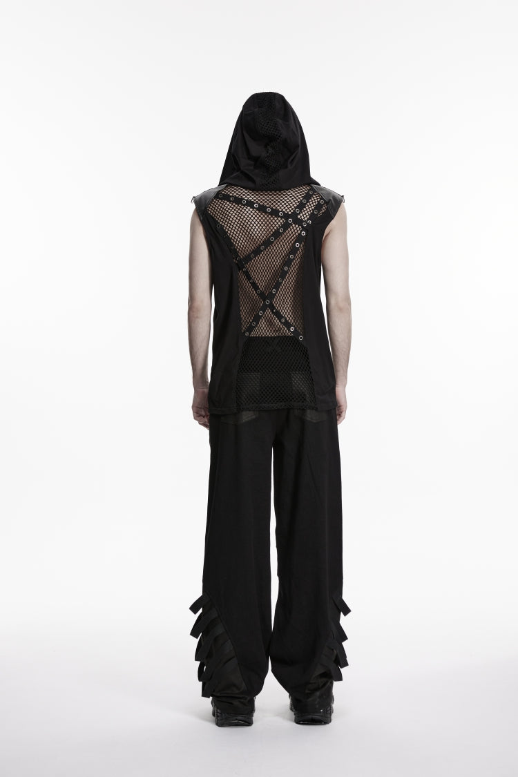 Black Multi-Layered Mesh Eyelet Men's Punk Cool Strappy Pants