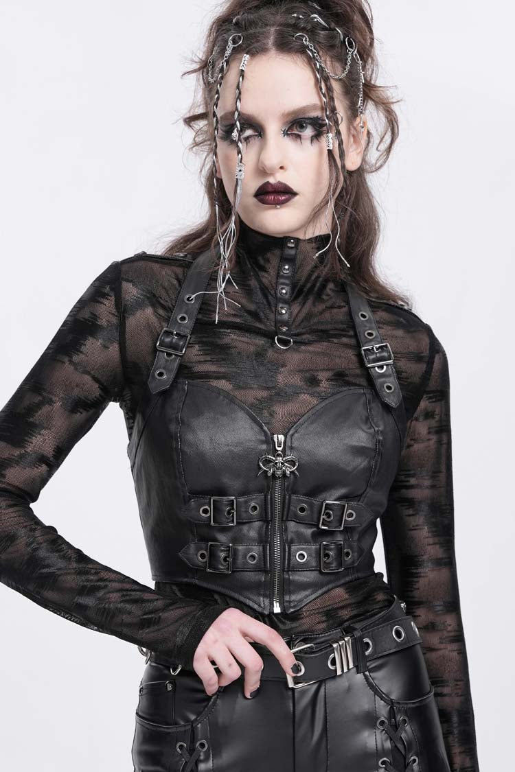 Black Halterneck Buckle Women's Punk Overbust Corset