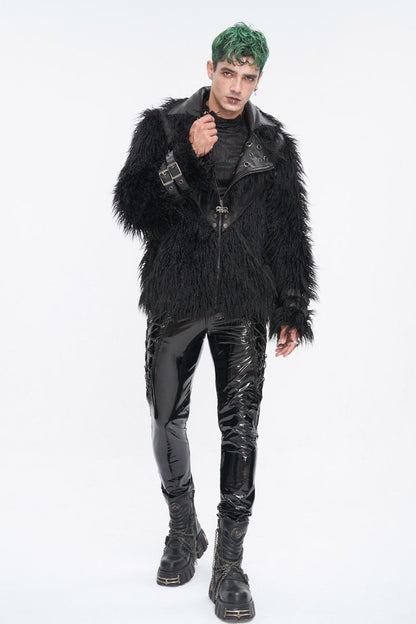 Black Lapel Collar Collar Faux Fur Men's Punk Jacket