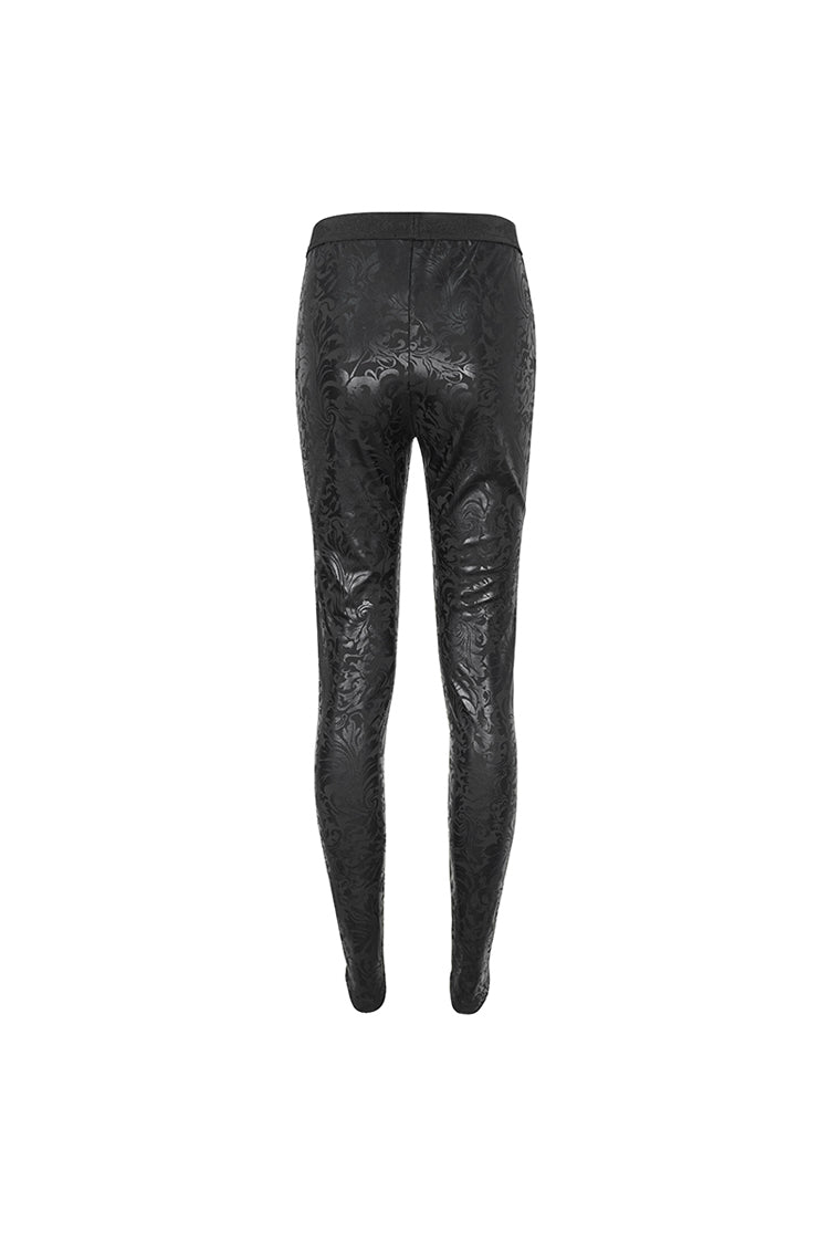 Black Floral Embroidered Mesh Splice Women's Gothic Leggings