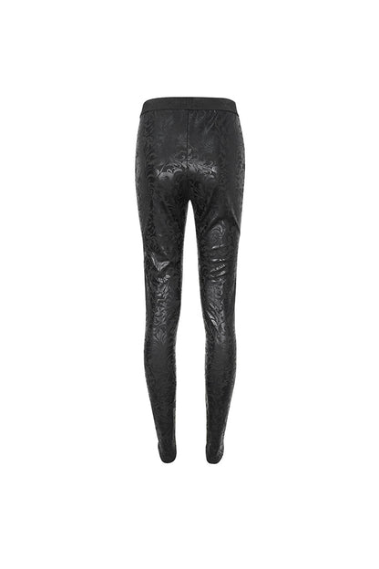 Black Floral Embroidered Mesh Splice Women's Gothic Leggings