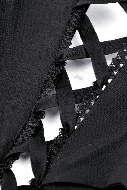 Black Lace-Up Buttons Back Bat Wings Women's Gothic Vest