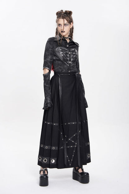 Black Eyelets Rivets Pentacle Horse-face Women's Punk Skirt