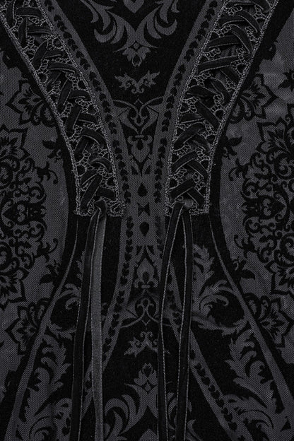 Black Embroidery Lace-Up Sheer Mesh Women's Gothic Skirt